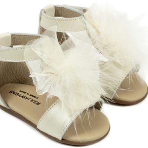 Δερμάτινο Πέδιλο Διακοσμημένο με Πον Πον PRI2599 Εκρου