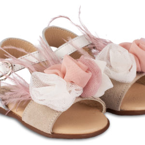 Πέδιλο Διακοσμημένο με Λουλούδια και Φτερά PRI2616 Εκρού Ροζ