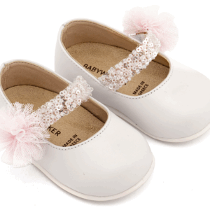 Γοβάκι Μονή Μπαρέτα Διακοσμημένο με Τρέσα και Τούλινο Πον Πον PRI2657 Λευκό Ροζ