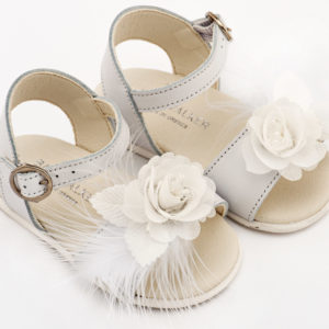 Πέδιλο Διακοσμημένο με Χειροποίητο Λουλούδι με Πούπουλα PRI2662 Λευκό